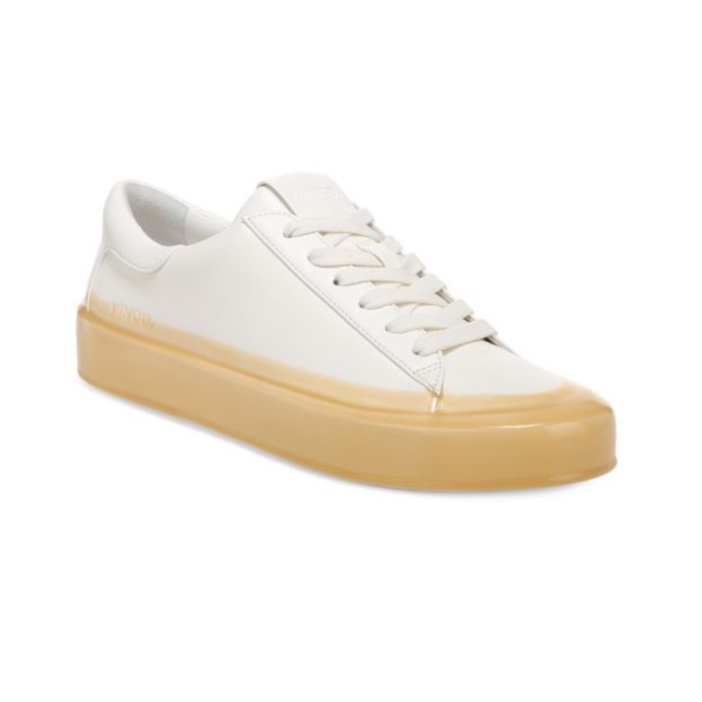 Vince White Leather Low-Top Sneakers with Tan Gum Sole